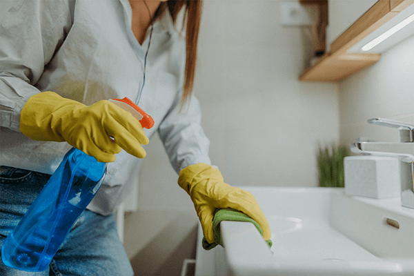 cleaning bathroom